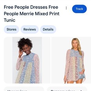 Free People Long Sleeve Merrie Mixed Print Tunic Dress - Blue, Cream, and Pink